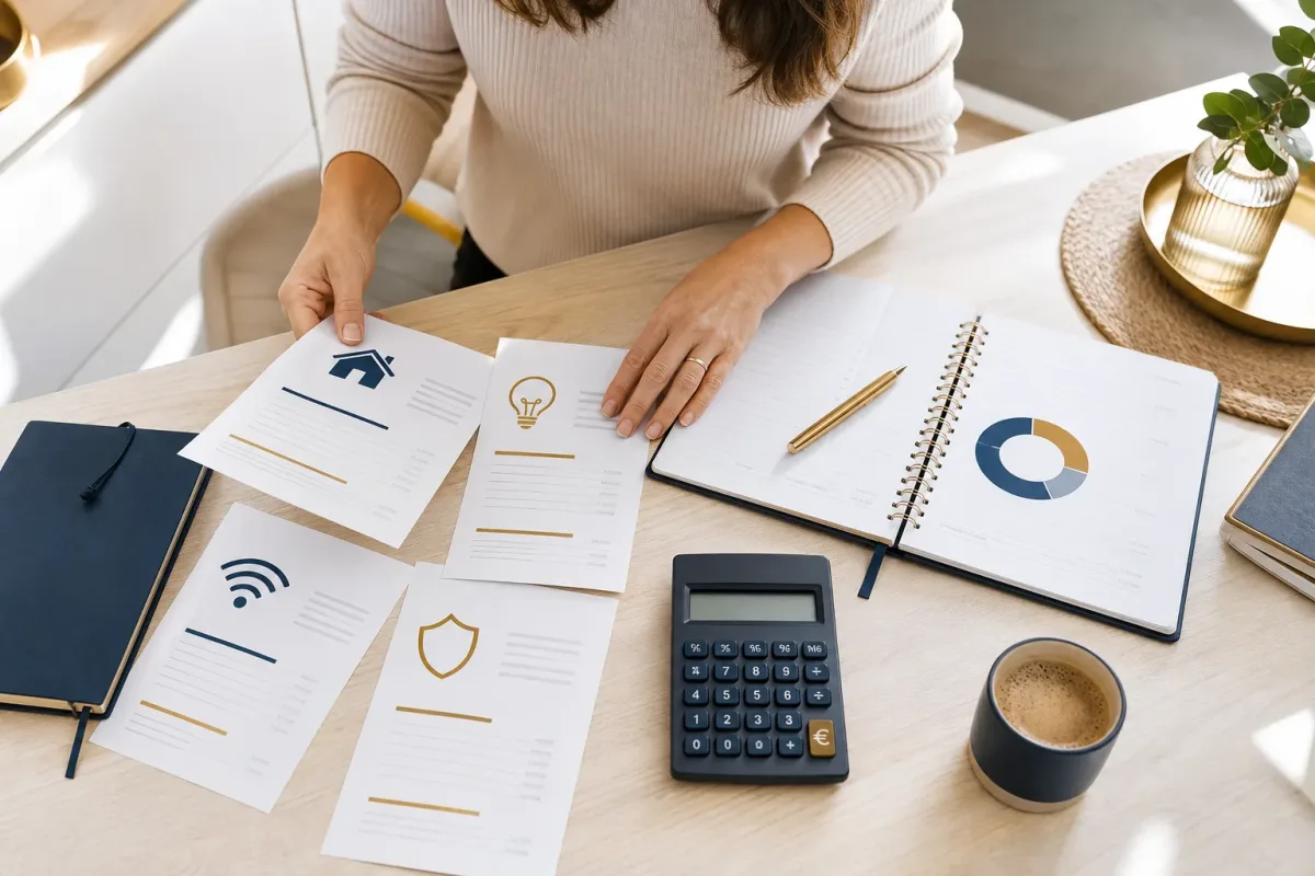 Budgetplaner, Haushaltsrechnungen und Taschenrechner auf einem Tisch